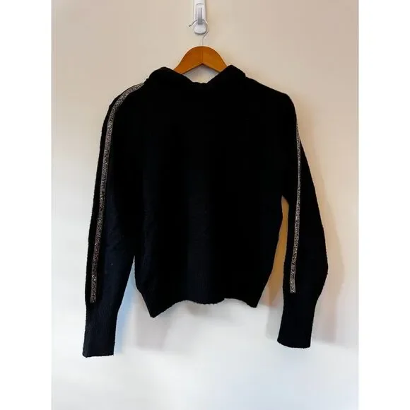 Aqua Black Hooded Sweatshirt with Rhinestone Embellished Sleeves Size Medium - Picture 3 of 6